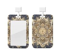 Porte-badge vertical bohème doré en forme de fleur de lotus avec clips coulissants en plastique rigide pour infirmières et bureau