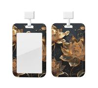 Porte-badge vertical bohème doré en forme de fleur de lotus avec clips coulissants en plastique rigide pour infirmières et bureau
