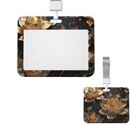 Porte-badge vertical bohème doré en forme de fleur de lotus avec clips coulissants en plastique rigide pour infirmières et bureau