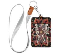 Porte-badge vertical bohème mandala fleur et squelette humain avec cordon et 3 cartes d'identité et porte-cartes pour le personnel, les officiers, les étudiants, les médecins, les employés