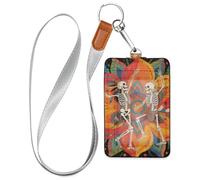 Porte-badge vertical bohème mandala fleur et squelette humain avec cordon et capacité de 3 cartes d'identité pour bureau, hôpital et permis de conduire