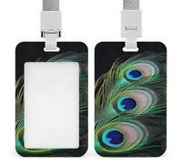 Porte-badge vertical coulissant en forme de plume de paon vert avec fenêtre transparente pour permis de conduire et laissez-passer de bureau