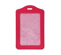 Porte-badge vertical en cuir avec cadre de fenêtre, Red | Écran transparent pour une carte insérée visible, bordure cousue, fente supérieure prête à être attachée