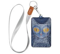 Porte-badge vertical en cuir avec illustration de chat géométrique avec cordon et capacité de 3 cartes pour le personnel, les officiers, les étudiants, les médecins, les employés