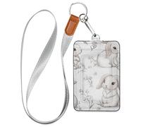 Porte-badge vertical en cuir de lapin à oreilles tombantes avec cordon et 3 cartes pour employés de bureau, infirmières, enseignants, étudiants