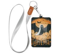 Porte-badge vertical en cuir orange avec lanière et 3 porte-cartes de capacité pour bureau, école, hôtel, cartes de passe d'Halloween de cauchemar