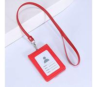 - Porte-badge vertical en cuir synthétique avec 1 fenêtre pour carte d'identité, 4 emplacements pour cartes, cordon tour de cou amovible en polyuréthane de 55,9 cm (rouge)