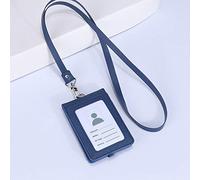 - Porte-badge vertical en cuir synthétique avec 1 fenêtre pour carte d'identité, 4 emplacements pour cartes, cordon tour de cou amovible en polyuréthane de 55,9 cm (bleu)