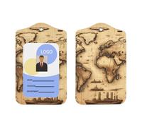 Porte-badge vertical en cuir synthétique avec cordon, carte du monde antique