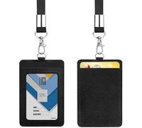 Porte-badge vertical en cuir synthétique avec cordon en nylon détachable de 55,9 cm pour bureau, école, permis de conduire (2 Noir)