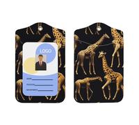Porte-badge vertical en cuir synthétique avec cordon et motif girafe élégant pour Ofiice