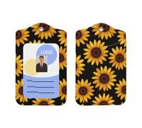 Porte-badge vertical en cuir synthétique avec cordon et motif tournesol pour Ofiice