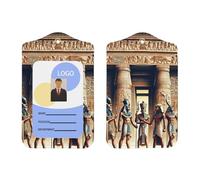 Porte-badge vertical en cuir synthétique avec cordon, motif pharaons égyptiens