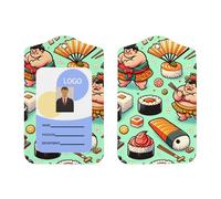 Porte-badge vertical en cuir synthétique avec cordon, motif sushis japonais