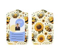 Porte-badge vertical en cuir synthétique avec cordon, motif tournesol, abeille, dessin animé