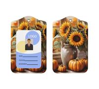 Porte-badge vertical en cuir synthétique avec cordon, motif tournesol, citrouille aquarelle