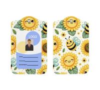 Porte-badge vertical en cuir synthétique avec cordon, motif tournesol et abeille