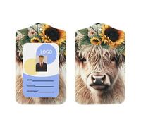 Porte-badge vertical en cuir synthétique avec cordon, motif vache des Highlands, tournesol