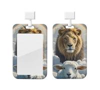 Porte-badge vertical en forme d'agneau avec un lion et nuages - Porte-badge coulissant en plastique rigide - Pour infirmières et bureau