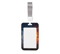 Porte-badge vertical en forme de ballon de basket sur feu et de flamme d'eau - Joli porte-carte d'identité robuste et léger avec cordon pour bureau, travail, école
