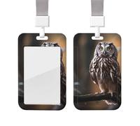 Porte-badge vertical en forme de chouette debout sur l'arbre avec lanière pour carte d'identité avec fenêtre transparente coulissante, pochette de protection pour infirmière, officier, enseignant