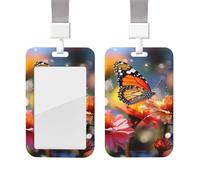 Porte-badge vertical en forme de fleur et de papillon avec lanière pour carte d'identité avec fenêtre transparente coulissante, pochette de protection pour infirmière, officier, enseignant