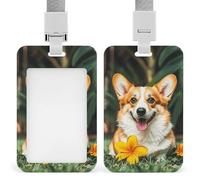 Porte-badge vertical en forme de fleur tropicale et corgi avec lanière détachable et robuste pour infirmière, officier, enseignant Securi