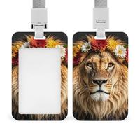 Porte-badge vertical en forme de lion africain portant une fleur sur la tête - Étanche - Avec cordon amovible durable - Pour enseignants et enseignants