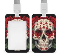 Porte-badge vertical en forme de squelette de rose rouge avec lanière amovible durable pour enseignants d'usine de bureau