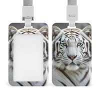 Porte-badge vertical en forme de tigre blanc - Étanche - Avec cordon amovible durable - Pour enseignants et enseignants