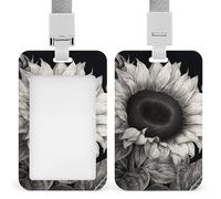 Porte-badge vertical en forme de tournesol noir et gris avec lanière détachable et robuste pour badges nominatifs - Porte-cartes de travail étanche pour infirmière, officier, enseignant, sécurité St