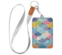 Porte-badge vertical en forme d'écailles de poisson pour femme avec cordon et capacité de 3 cartes, pour bureau, école, hôtel, carte de passe, bleu clair