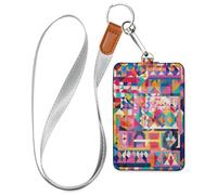 Porte-badge vertical en forme géométrique bohème pour femme avec cordon et capacité de 3 cartes d'identité pour le personnel, les officiers, les étudiants, les médecins, les employés