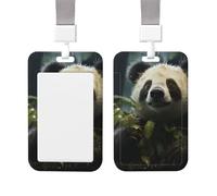 Porte-badge vertical en plastique avec cordon de serrage, étanche, pour employés de bureau - Motif panda sous la pluie