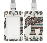 Porte-badge vertical en plastique avec cordon de serrage - Porte-badge de travail - Motif éléphant bohème - Pour employés de bureau
