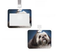 Porte-badge vertical en plastique avec cordon de serrage pour badge d'identité Shih Tzu - Étanche - Pour employés de bureau