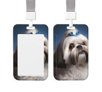 Porte-badge vertical en plastique avec cordon de serrage pour badge d'identité Shih Tzu - Étanche - Pour employés de bureau