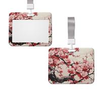 Porte-badge vertical en plastique avec fenêtre transparente pour cartes d'identité, cartes de crédit et cartes d'identité - Motif floral japonais - Pour le bureau