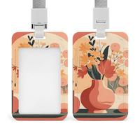 Porte-badge vertical en plastique - Illustration de vase - Porte-badge avec lanière - Porte-carte d'identité étanche - Porte-badge de travail pour employés de bureau