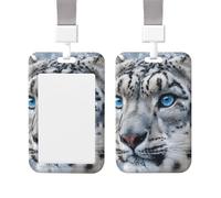 Porte-badge vertical en plastique, motif léopard des neiges aux yeux bleus, avec cordon, étui étanche pour carte et porte-nom.
