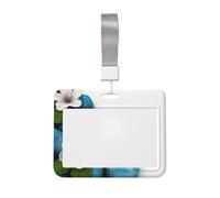 Porte-badge vertical en plastique, motif pavés et fleurs zen, avec cordon, étui étanche pour carte et étiquette nominative.