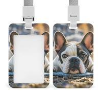 Porte-badge vertical en plastique pour carte d'identité - Bouledogue français - Porte-badge mignon avec lanière - Porte-carte d'identité étanche - Porte-badge de travail pour employés de bureau