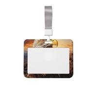 Porte-badge vertical en plastique pour carte d'identité, motif aigle à tête blanche coucher de soleil doré avec cordon étanche, étui de protection pour badges, badges, porte-badges, porte-badges