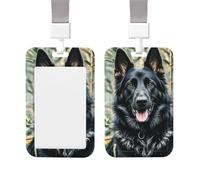 Porte-badge vertical en plastique pour carte d'identité - Porte-badge de berger allemand noir avec lanière - Porte-badge étanche pour le bureau