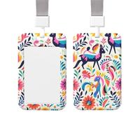 Porte-badge vertical en plastique pour carte d'identité - Porte-badge mexicain Otomi avec lanière - Porte-badge étanche - Pour employés de bureau
