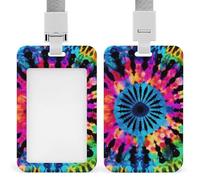 Porte-badge vertical en plastique pour carte d'identité - Protection de style tribal exotique tie-dye avec lanière - Porte-carte d'identité étanche - Pour le personnel de bureau