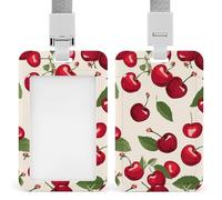 Porte-badge vertical en plastique rigide avec clips coulissants, motif cerise rouge, pour infirmières, bureau