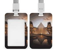 Porte-badge vertical en plastique rigide avec cordon - Musée du Louvre à Paris - Porte-badge coulissant pour carte de travail - Pour infirmière, médecin, enseignant, officier et cadeau