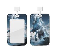 Porte-badge vertical en plastique rigide avec motif cheval de glace bleu pour infirmières et bureau