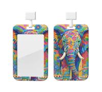 Porte-badge vertical en plastique rigide avec motif éléphant coloré pour infirmières et bureau